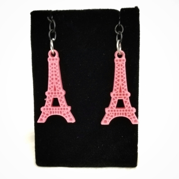 Pink Eiffel Tower Dangle Earrings - Picture 1 of 6